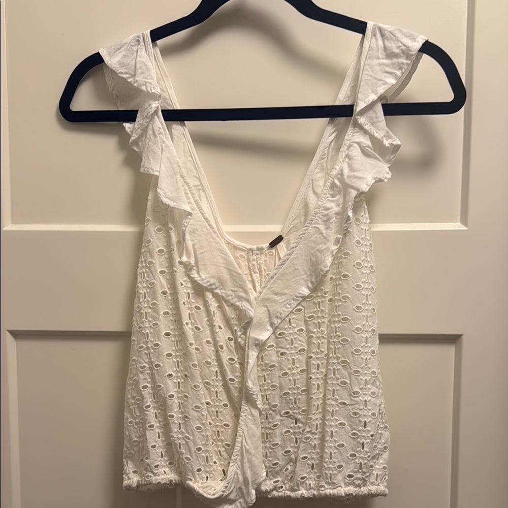 Free People Elegant White Eyelet Ruffle Top XS